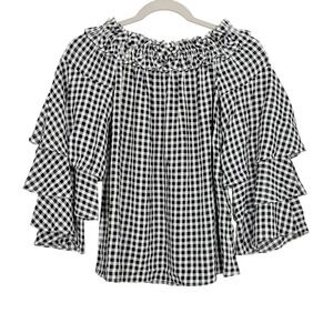 MICHAEL KORS COLLECTION $995 Couture True Luxury Gingham Ruffle Off Shoulder XS